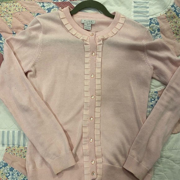 ALFRED SUNG Sweaters - Alfred  Sung  Light Pink Ruffled Cardigan